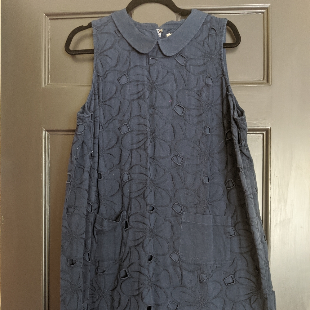 Lauren Conrad navy A line dress w/butterfly collar